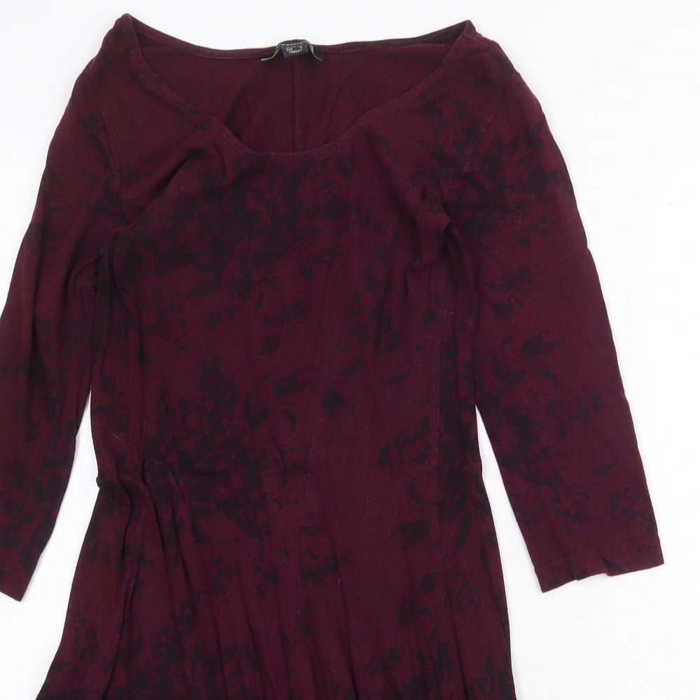 Atmosphere Womens Purple Floral Cotton A-Line Size 8 Boat Neck Pullover