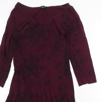 Atmosphere Womens Purple Floral Cotton A-Line Size 8 Boat Neck Pullover