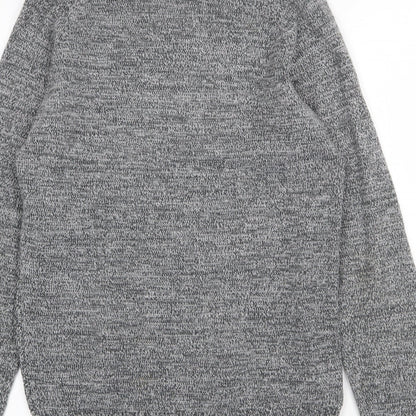 F&F Mens Grey Collared Acrylic Pullover Jumper Size S Long Sleeve