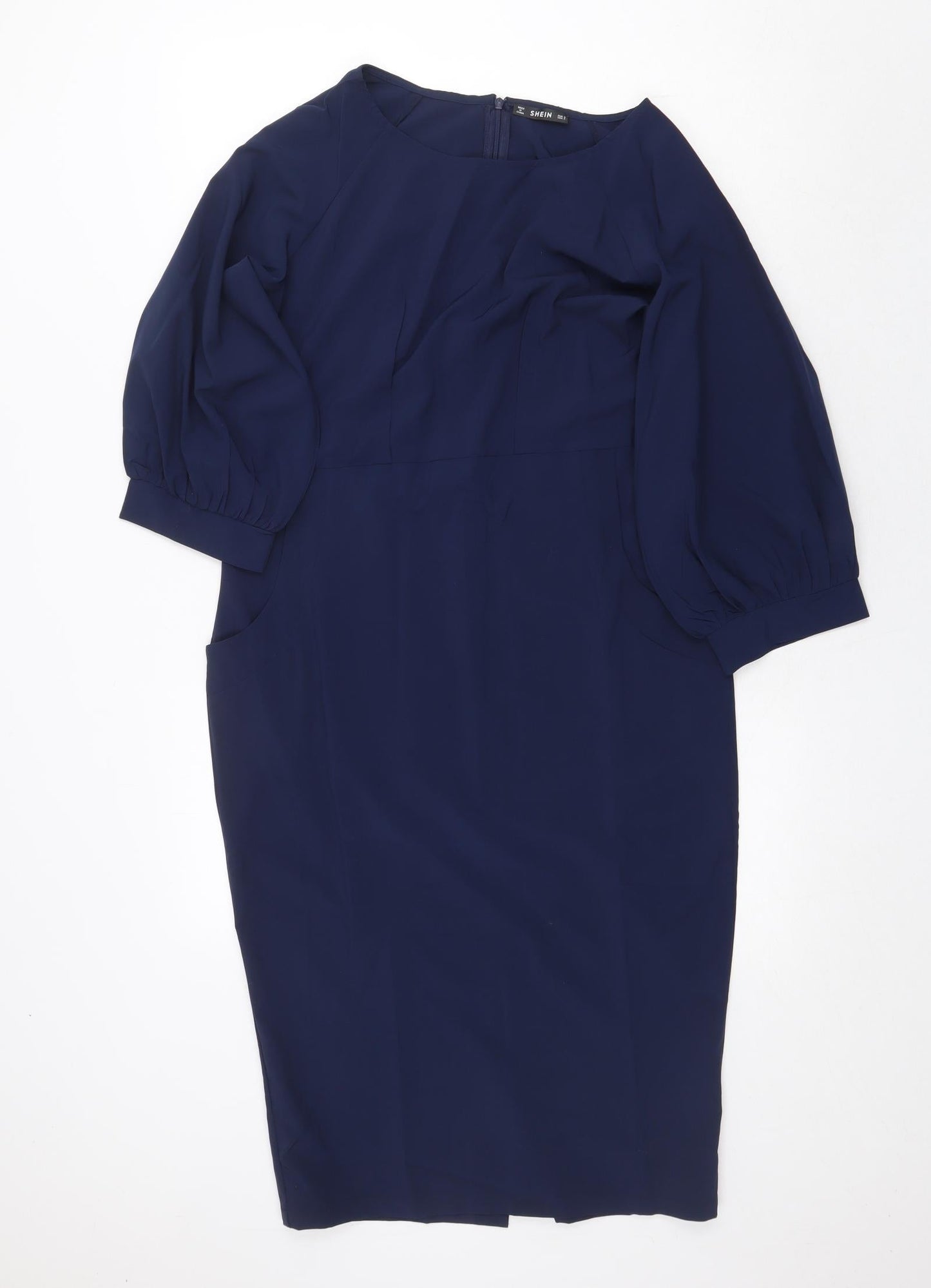 SheIn Womens Blue Polyester Sheath Size S Round Neck Zip