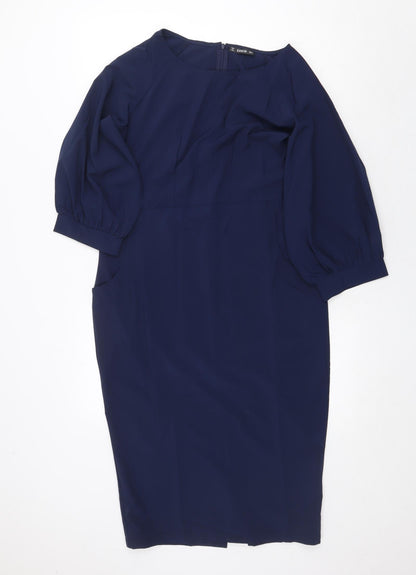 SheIn Womens Blue Polyester Sheath Size S Round Neck Zip