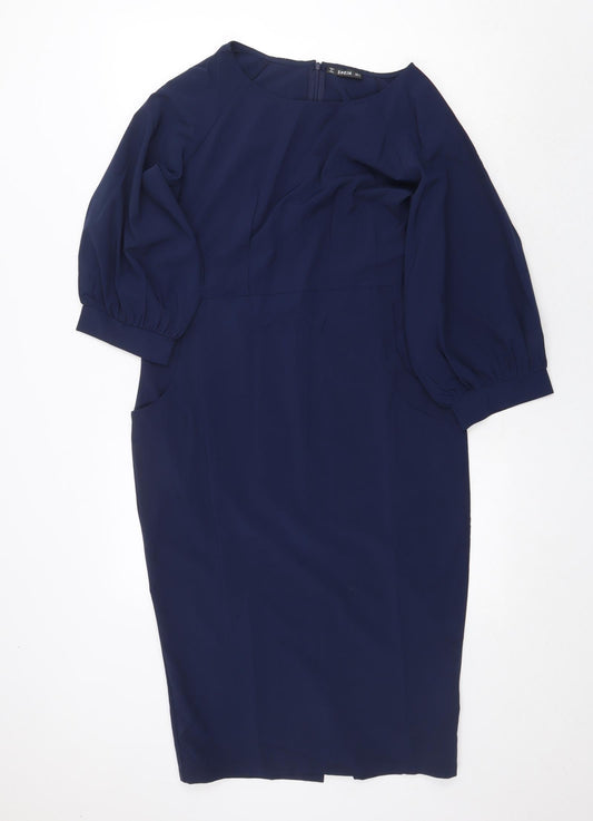 SheIn Womens Blue Polyester Sheath Size S Round Neck Zip