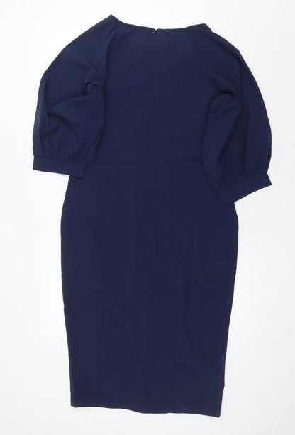 SheIn Womens Blue Polyester Sheath Size S Round Neck Zip