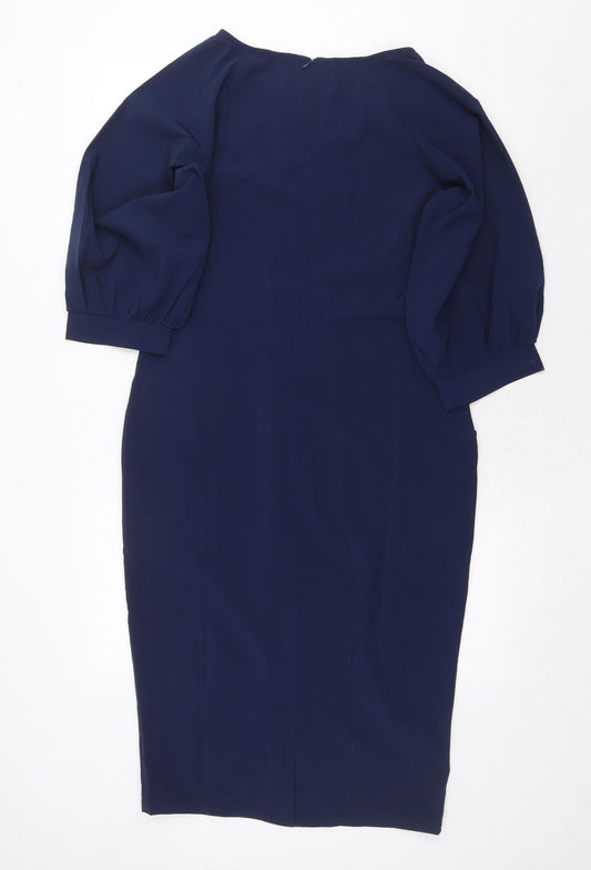 SheIn Womens Blue Polyester Sheath Size S Round Neck Zip