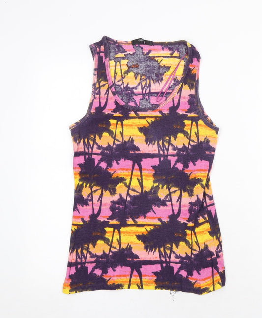 George Womens Multicoloured Geometric 100% Cotton Basic Tank Size 14 Round Neck - Palm Tree