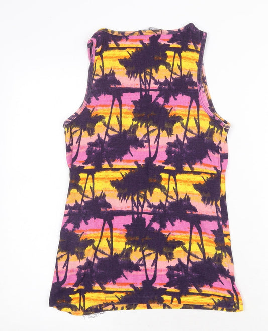George Womens Multicoloured Geometric 100% Cotton Basic Tank Size 14 Round Neck - Palm Tree