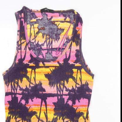George Womens Multicoloured Geometric 100% Cotton Basic Tank Size 14 Round Neck - Palm Tree