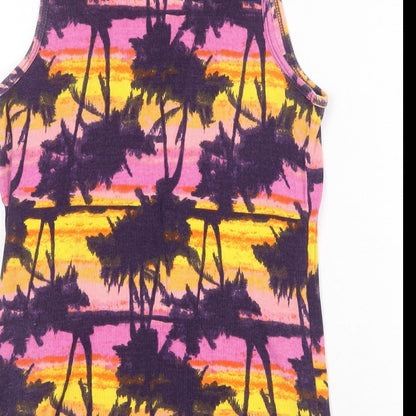 George Womens Multicoloured Geometric 100% Cotton Basic Tank Size 14 Round Neck - Palm Tree