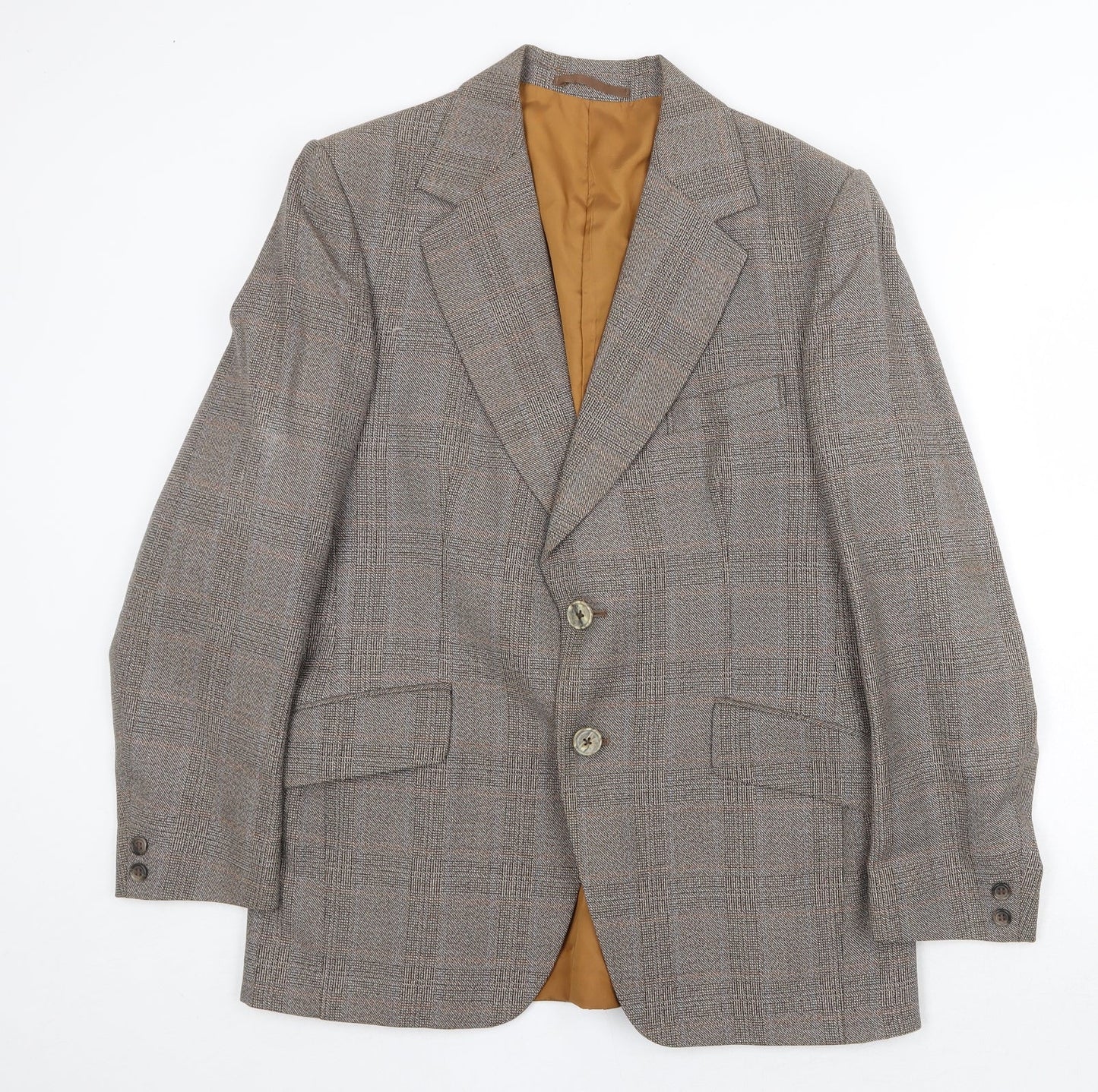 Hornes London Mens Brown Plaid Polyester Jacket Suit Jacket Size 40 Regular