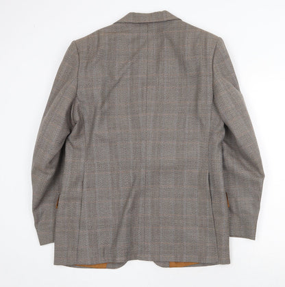 Hornes London Mens Brown Plaid Polyester Jacket Suit Jacket Size 40 Regular