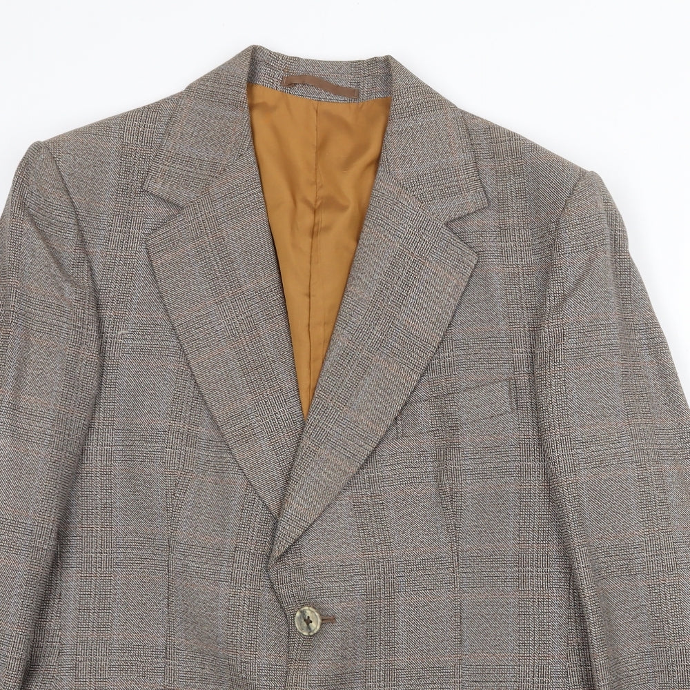 Hornes London Mens Brown Plaid Polyester Jacket Suit Jacket Size 40 Regular
