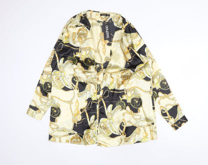 Boohoo Womens Gold Geometric Polyester Basic Blouse Size 12 V-Neck
