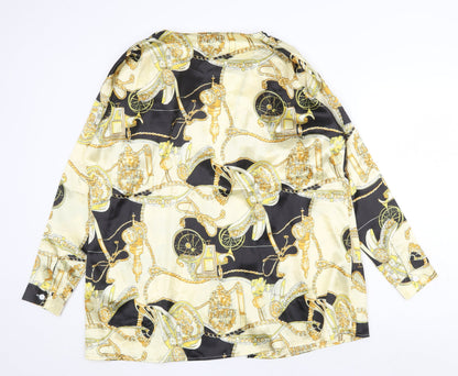 Boohoo Womens Gold Geometric Polyester Basic Blouse Size 12 V-Neck