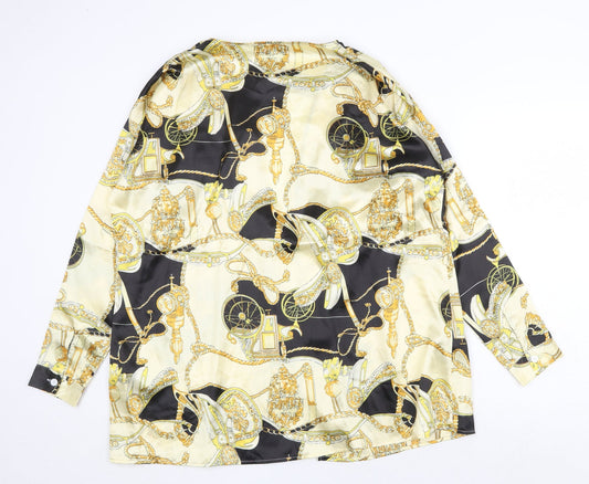 Boohoo Womens Gold Geometric Polyester Basic Blouse Size 12 V-Neck