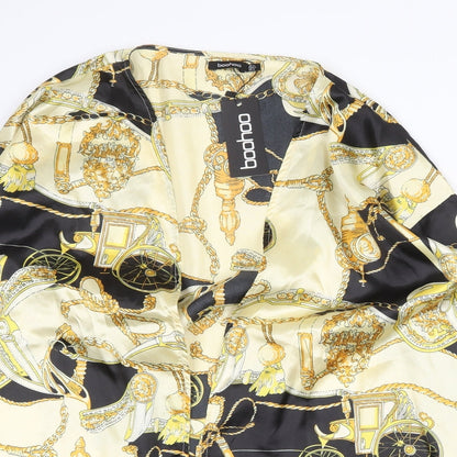 Boohoo Womens Gold Geometric Polyester Basic Blouse Size 12 V-Neck