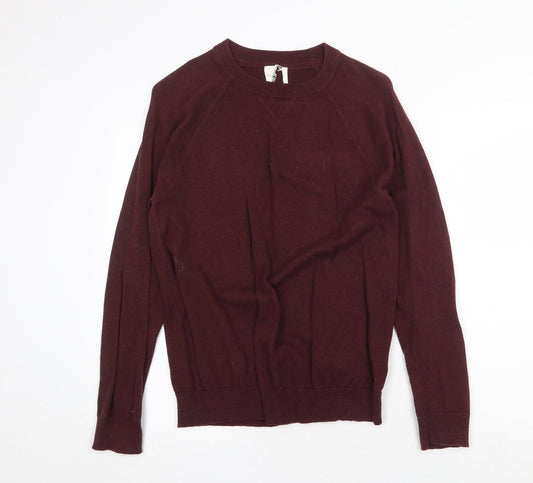 H&M Mens Red Round Neck Cotton Pullover Jumper Size M Long Sleeve