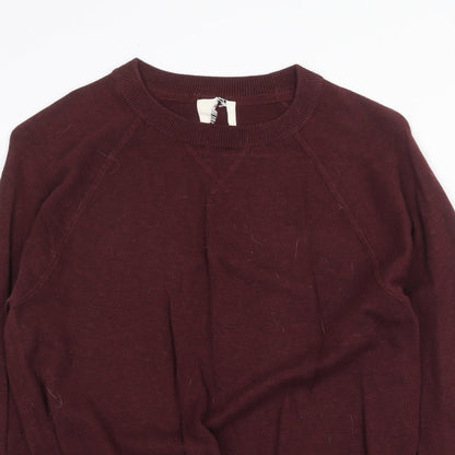 H&M Mens Red Round Neck Cotton Pullover Jumper Size M Long Sleeve