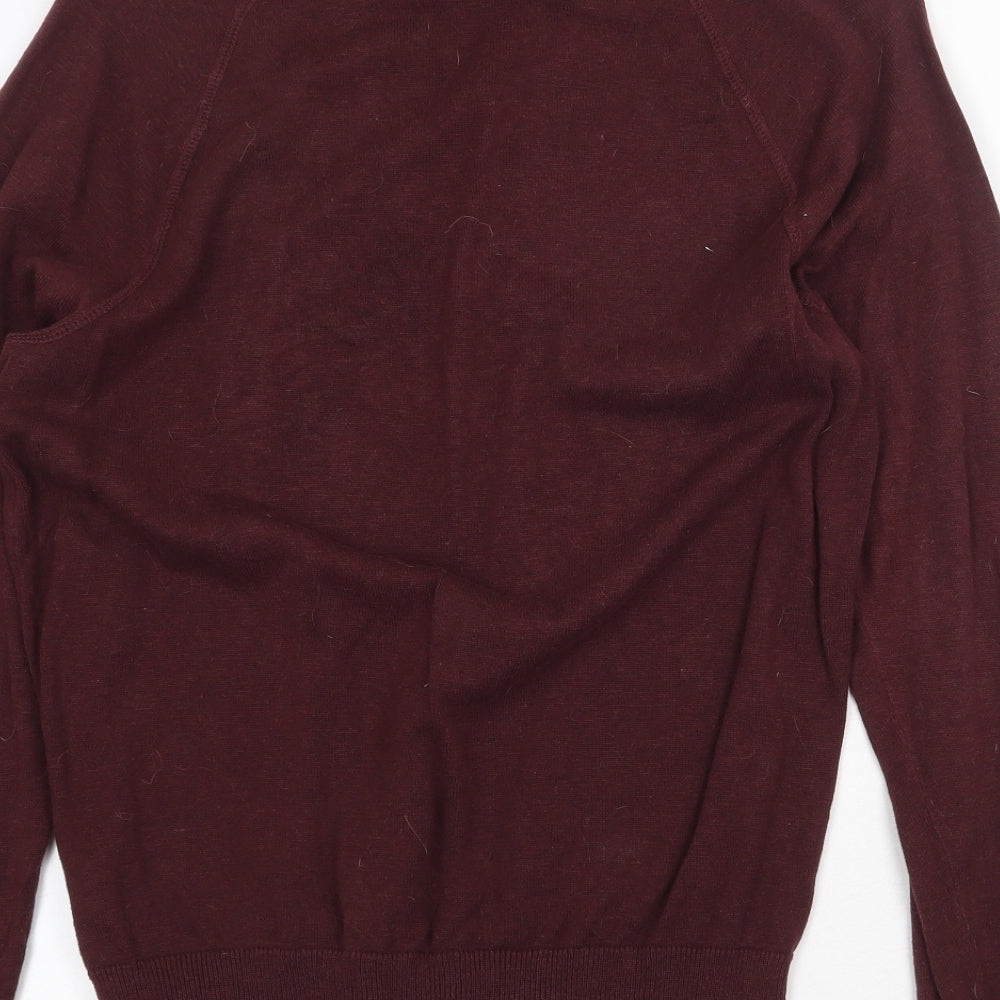 H&M Mens Red Round Neck Cotton Pullover Jumper Size M Long Sleeve