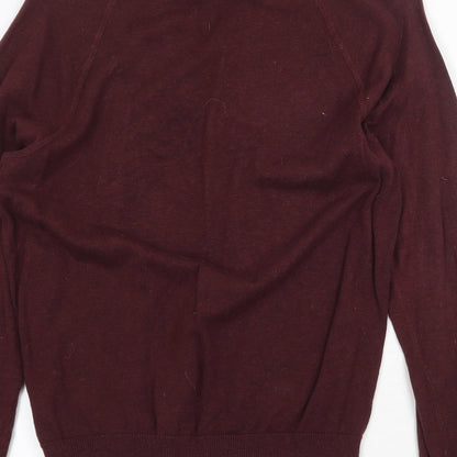 H&M Mens Red Round Neck Cotton Pullover Jumper Size M Long Sleeve