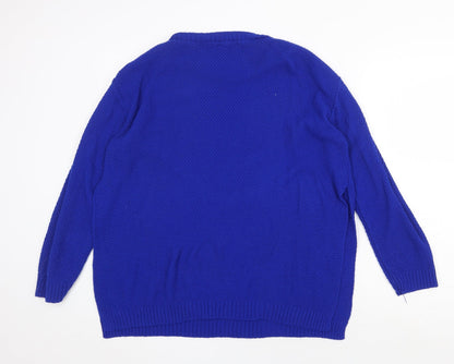 Boohoo Womens Blue Boat Neck Acrylic Pullover Jumper Size 12