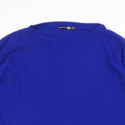 Boohoo Womens Blue Boat Neck Acrylic Pullover Jumper Size 12