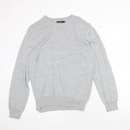 Easy Mens Grey Round Neck Cotton Pullover Jumper Size M Long Sleeve