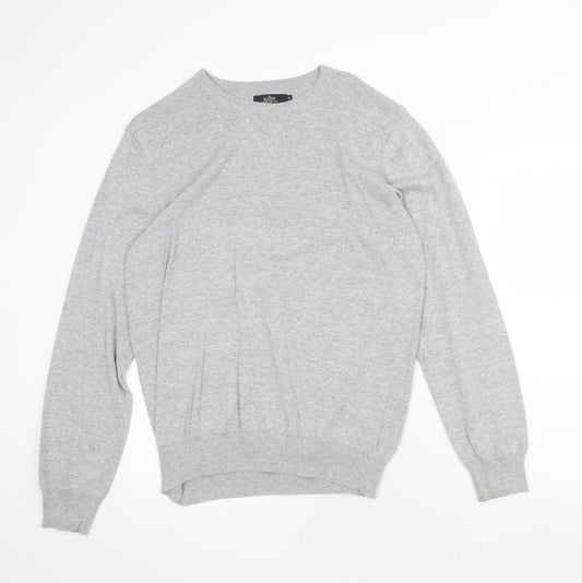 Easy Mens Grey Round Neck Cotton Pullover Jumper Size M Long Sleeve