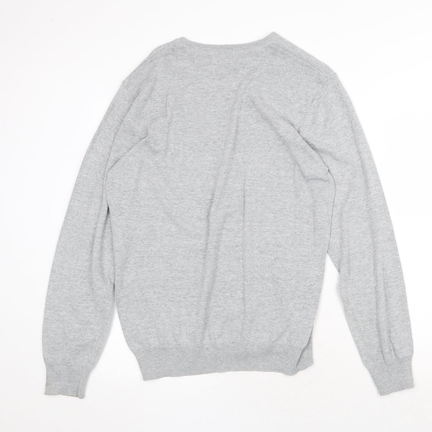 Easy Mens Grey Round Neck Cotton Pullover Jumper Size M Long Sleeve