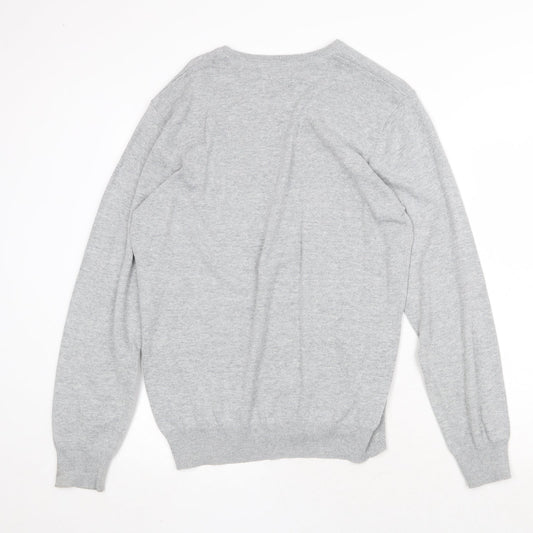 Easy Mens Grey Round Neck Cotton Pullover Jumper Size M Long Sleeve