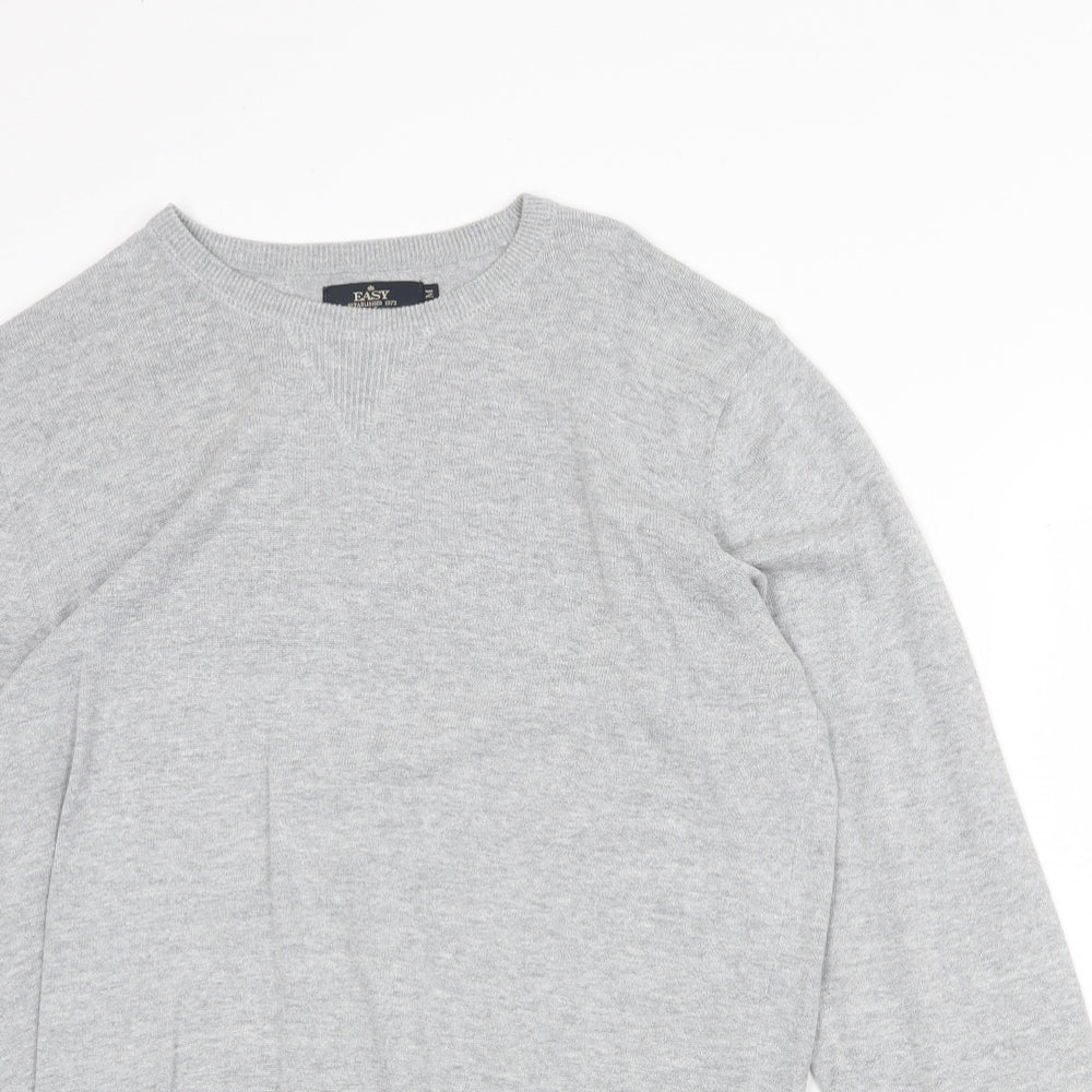 Easy Mens Grey Round Neck Cotton Pullover Jumper Size M Long Sleeve