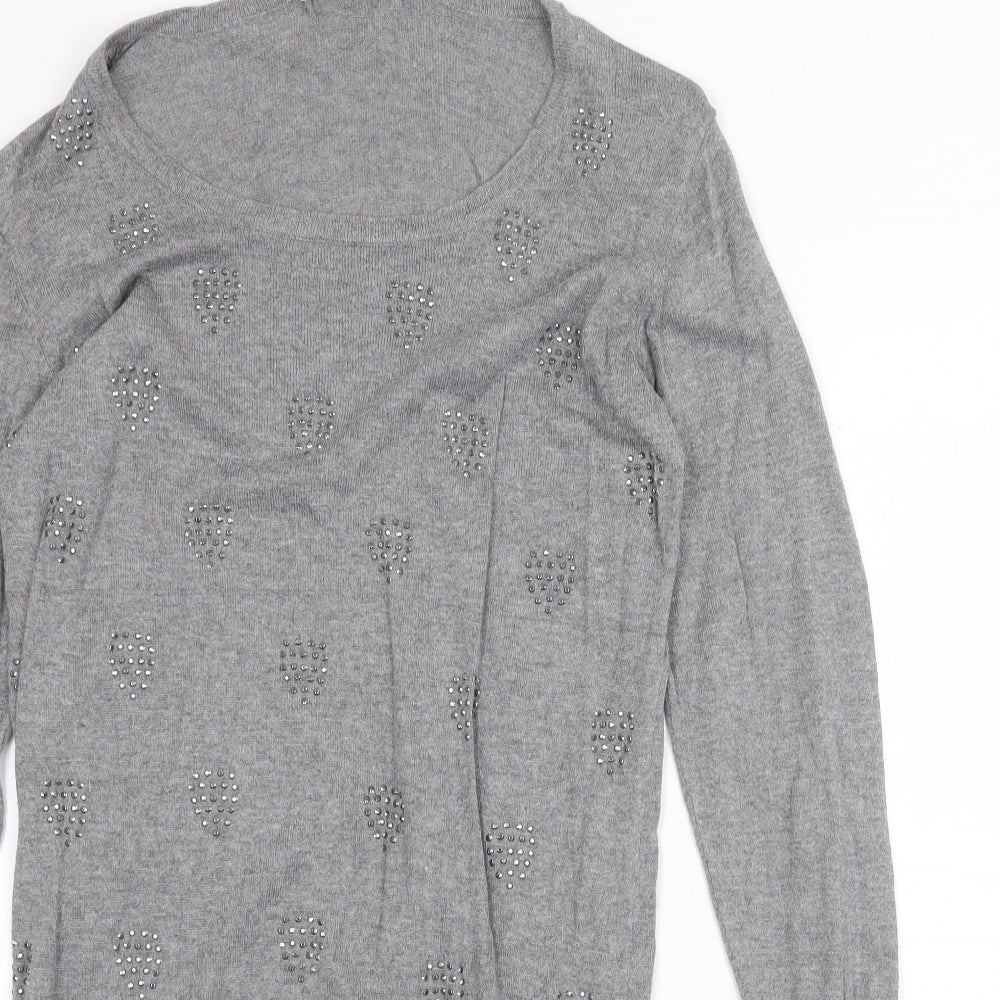 Klass Womens Grey Geometric Viscose Jumper Dress Size S Round Neck Pullover - Heart Pattern