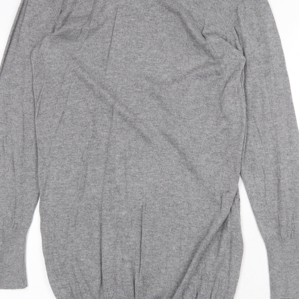 Klass Womens Grey Geometric Viscose Jumper Dress Size S Round Neck Pullover - Heart Pattern