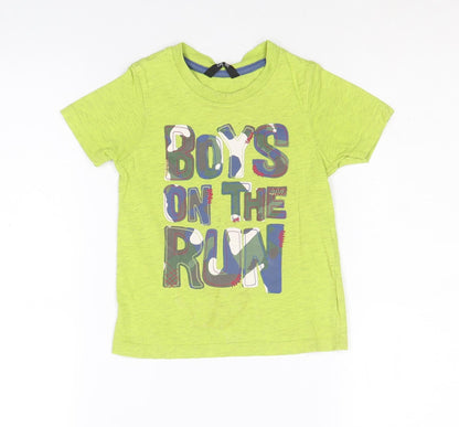 George Boys Green Cotton Basic T-Shirt Size 2-3 Years Round Neck Pullover - Boys on the run