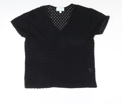 REP Womens Black Nylon Basic T-Shirt Size L V-Neck