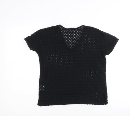 REP Womens Black Nylon Basic T-Shirt Size L V-Neck
