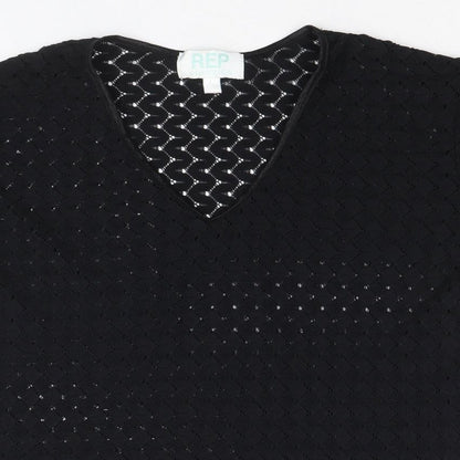 REP Womens Black Nylon Basic T-Shirt Size L V-Neck