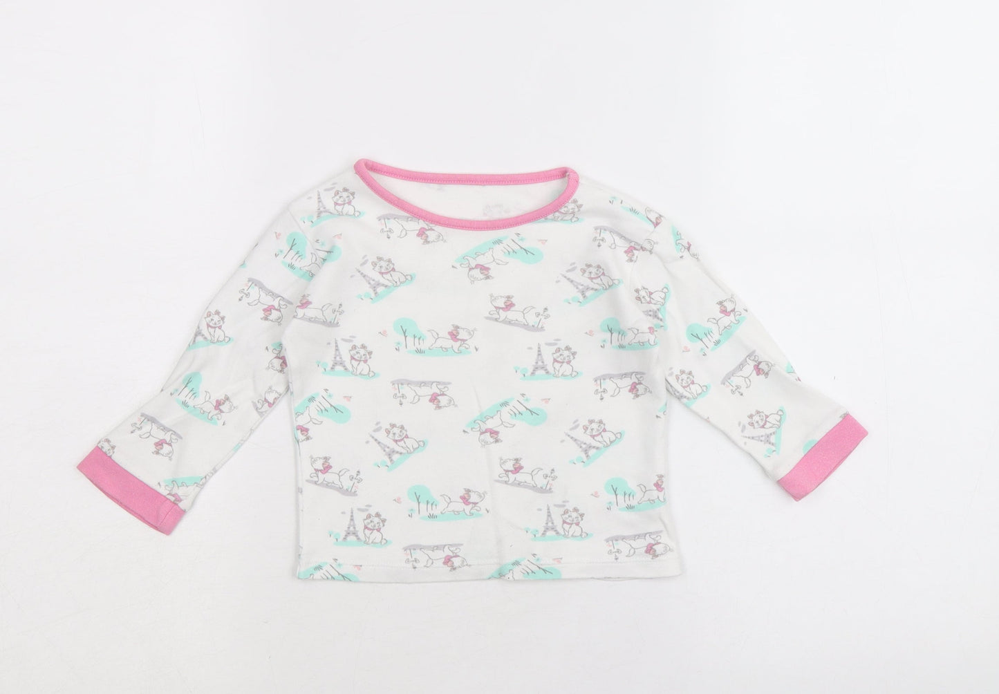 George Girls White Geometric Cotton Basic T-Shirt Size 9-12 Months Round Neck Pullover - Marie the cat disney