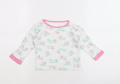 George Girls White Geometric Cotton Basic T-Shirt Size 9-12 Months Round Neck Pullover - Marie the cat disney