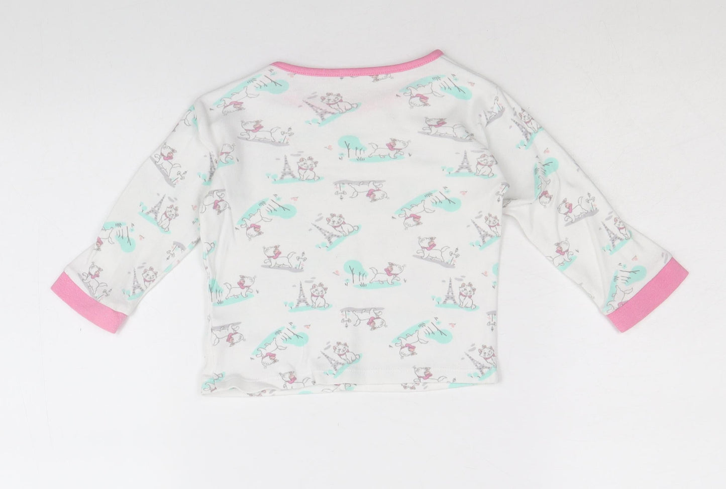 George Girls White Geometric Cotton Basic T-Shirt Size 9-12 Months Round Neck Pullover - Marie the cat disney