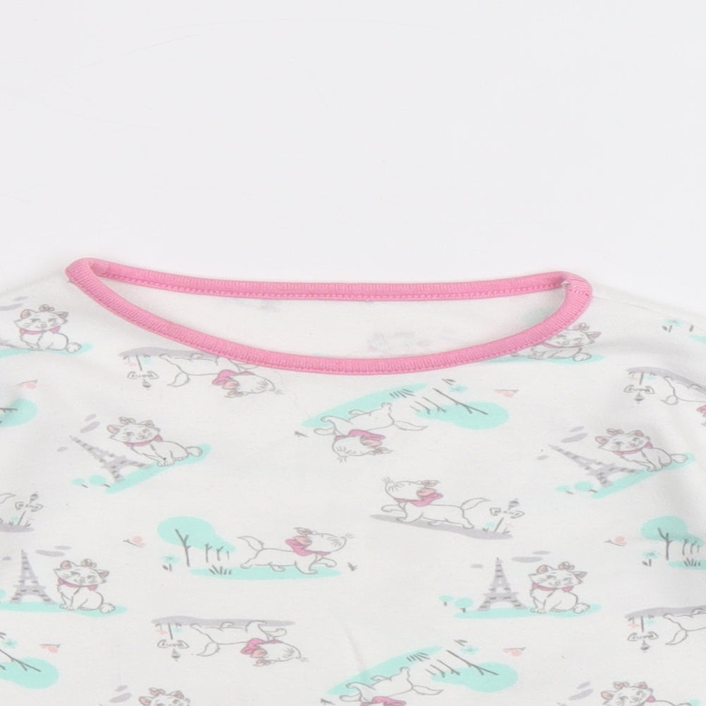 George Girls White Geometric Cotton Basic T-Shirt Size 9-12 Months Round Neck Pullover - Marie the cat disney