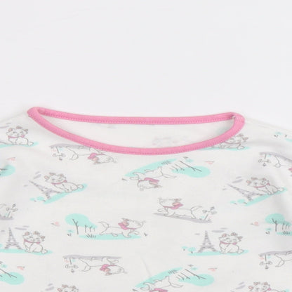 George Girls White Geometric Cotton Basic T-Shirt Size 9-12 Months Round Neck Pullover - Marie the cat disney