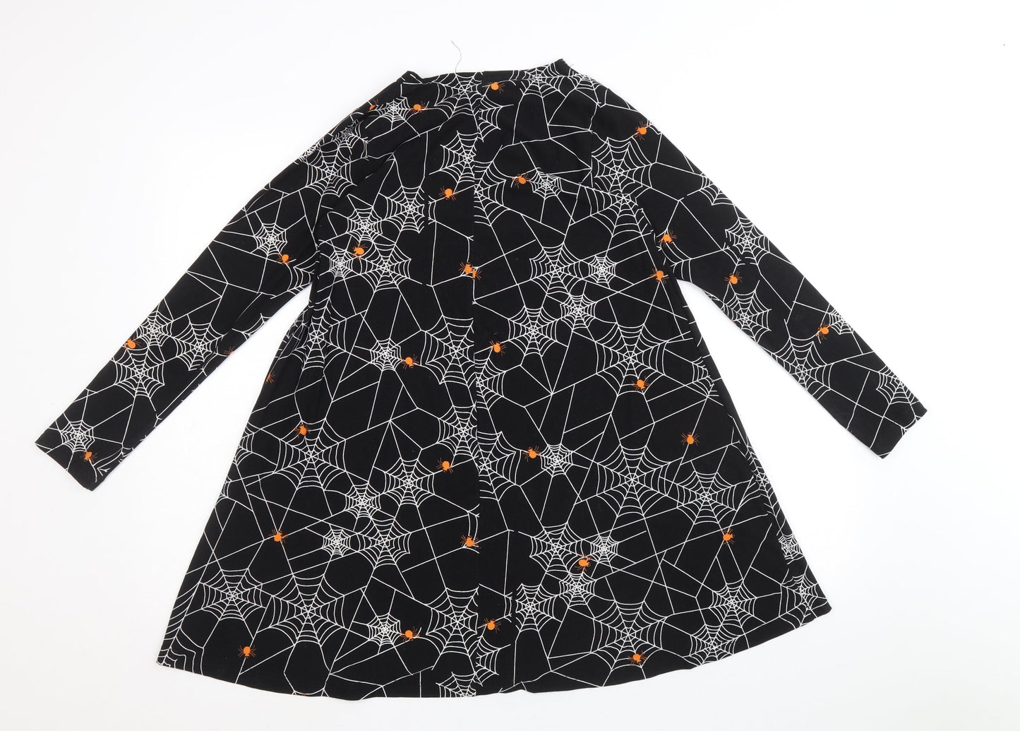 Poetic Soul Girls Black Geometric Polyester A-Line Size 11-12 Years Round Neck Pullover - Spider Web Halloween