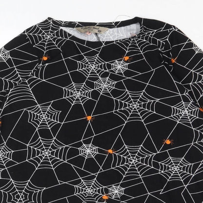 Poetic Soul Girls Black Geometric Polyester A-Line Size 11-12 Years Round Neck Pullover - Spider Web Halloween