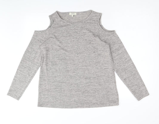 Papaya Womens Brown Polyester Basic Blouse Size 10 Boat Neck - Cold Shoulder