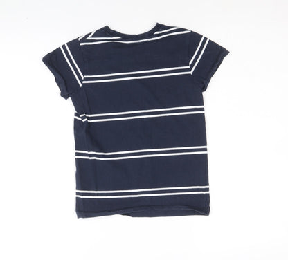 Matalan Boys Blue Striped 100% Cotton Basic T-Shirt Size 8 Years Round Neck Pullover