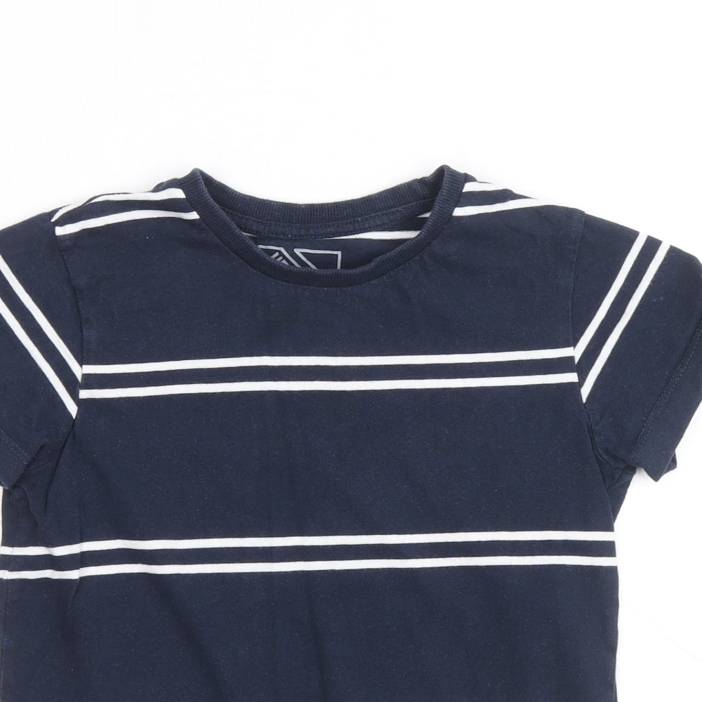 Matalan Boys Blue Striped 100% Cotton Basic T-Shirt Size 8 Years Round Neck Pullover