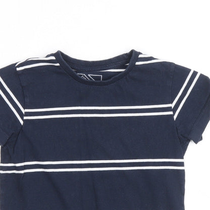 Matalan Boys Blue Striped 100% Cotton Basic T-Shirt Size 8 Years Round Neck Pullover