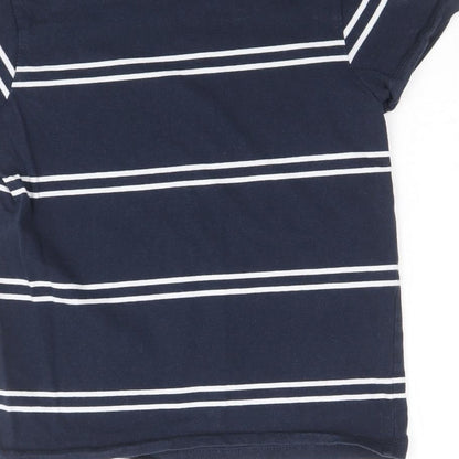 Matalan Boys Blue Striped 100% Cotton Basic T-Shirt Size 8 Years Round Neck Pullover
