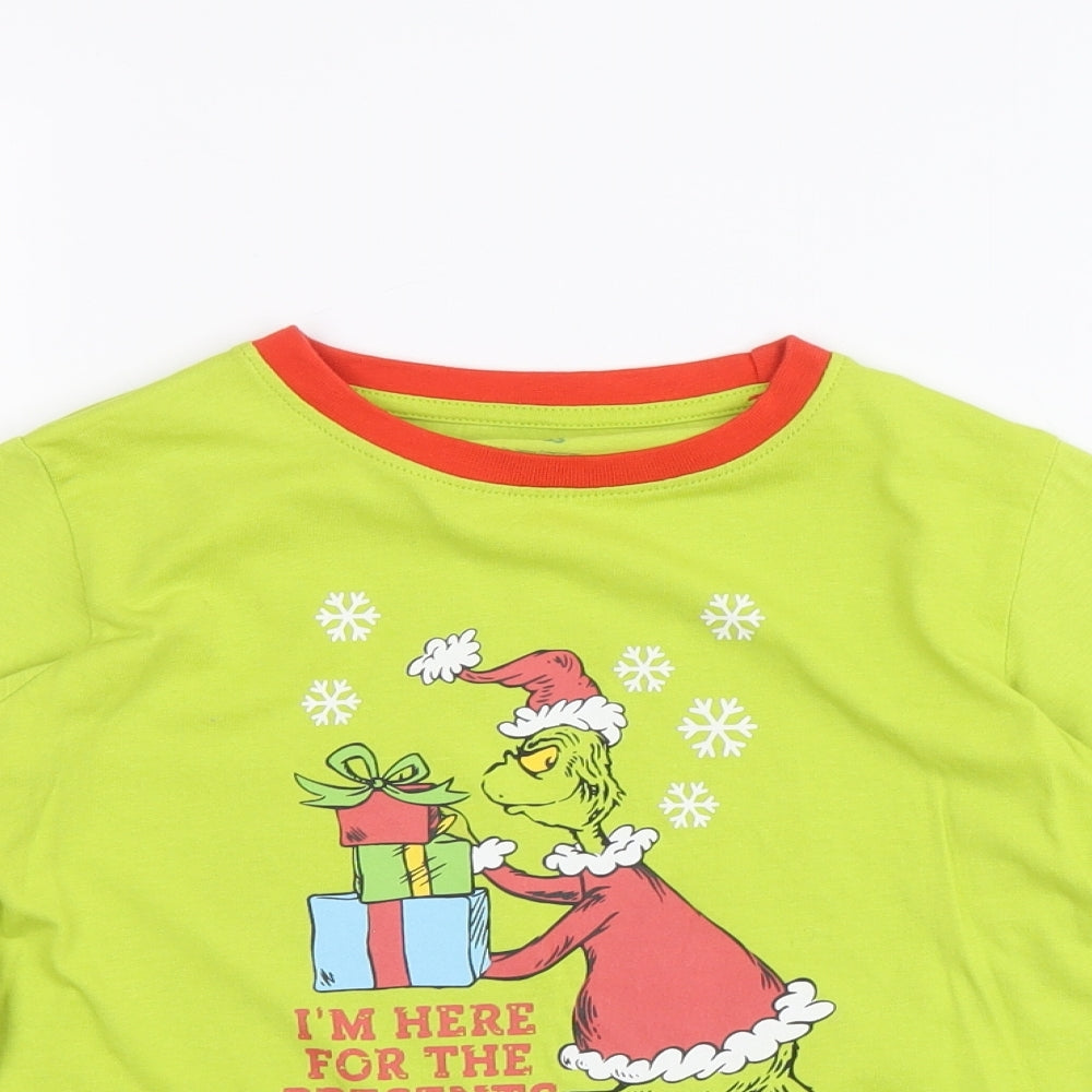 Dr. Seuss Boys Green 100% Cotton Basic T-Shirt Size 5-6 Years Round Neck Pullover - Grinch