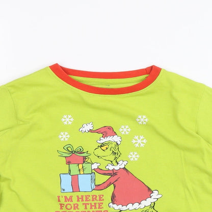Dr. Seuss Boys Green 100% Cotton Basic T-Shirt Size 5-6 Years Round Neck Pullover - Grinch